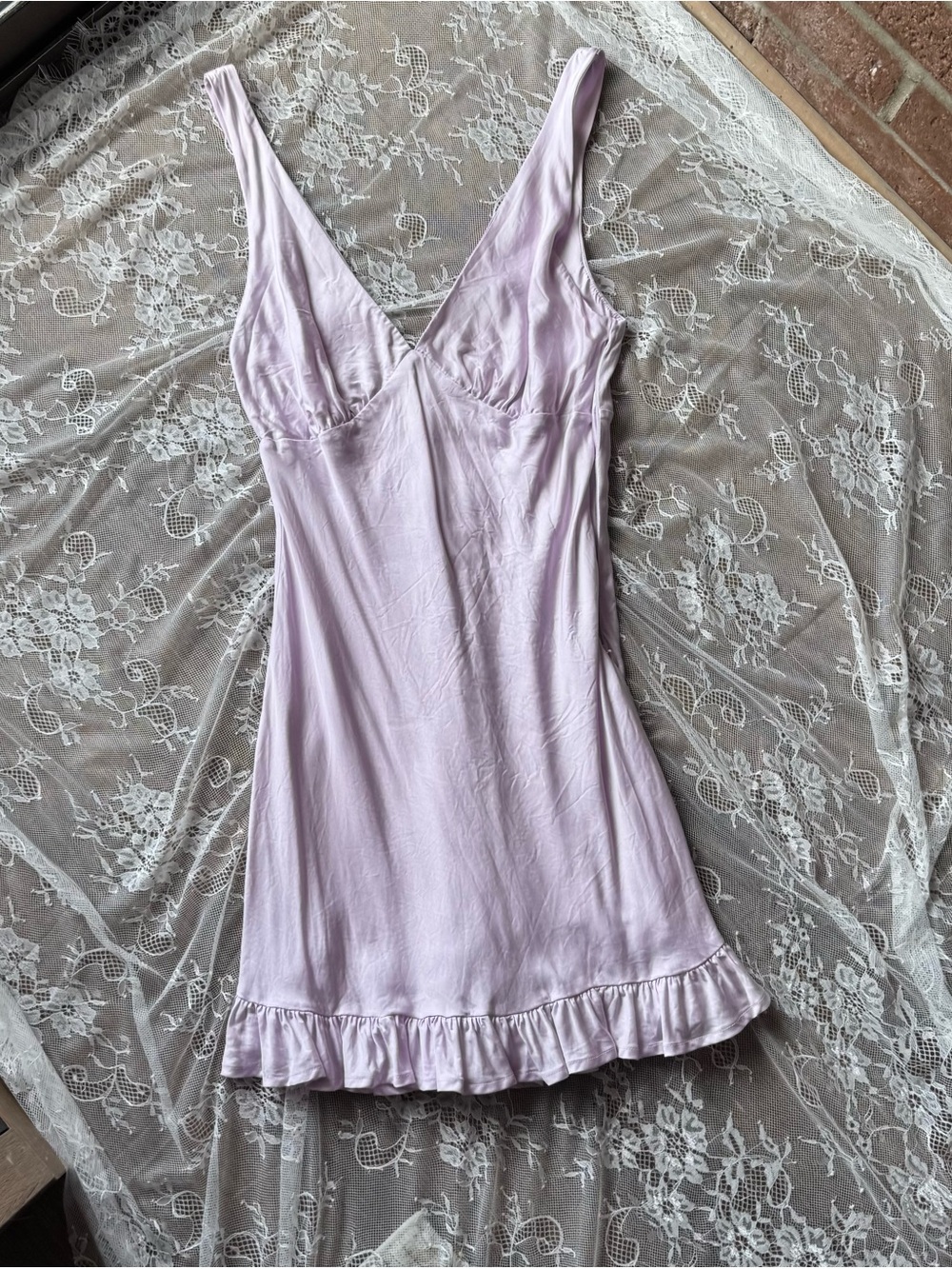 PINK Victoria's Secret Light Lavender Satin Slip Dress with Ruffle Hem